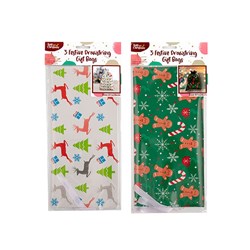 HOP INTO CHRISTMAS 3 Festive Drawstring Gift Bags  28.8x41.3cm - Reindeers or Gingerbread Men