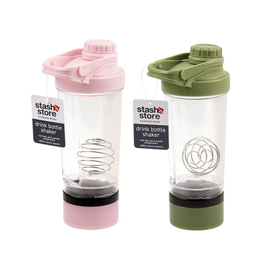 STASH'N STORE  Drink Bottle Shaker with Compartment - Pink or Green