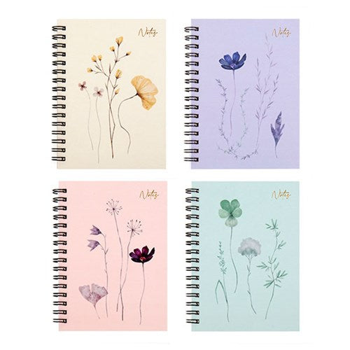 Floral Print Collection A6 Spiral Notebook 120 Pages - Choose from Green, Purple, Yellow or Pink