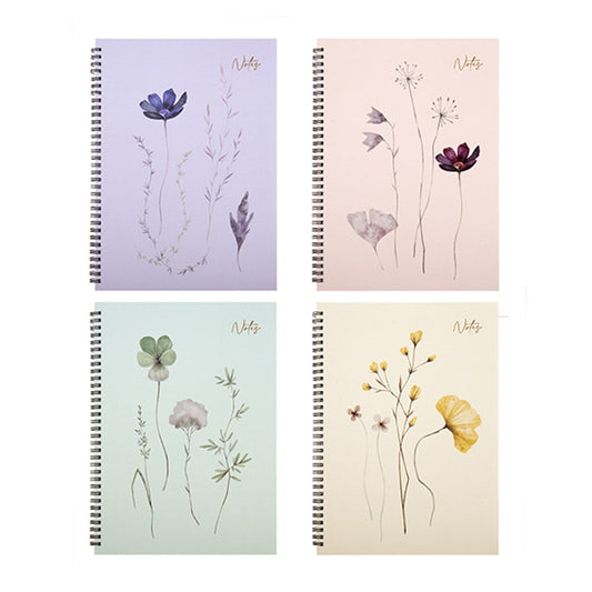 Floral Collection Print Card Cover A4 Spiral Notebook 120 Pages - Choose from Purple, Pink, Green or Yellow