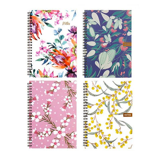 Australian Flora and Fauna Collection A5 Spiral Notebook 120 Pages - Choose from Yellow Wattle. Red Banksia, White Geranium or Orange Protea