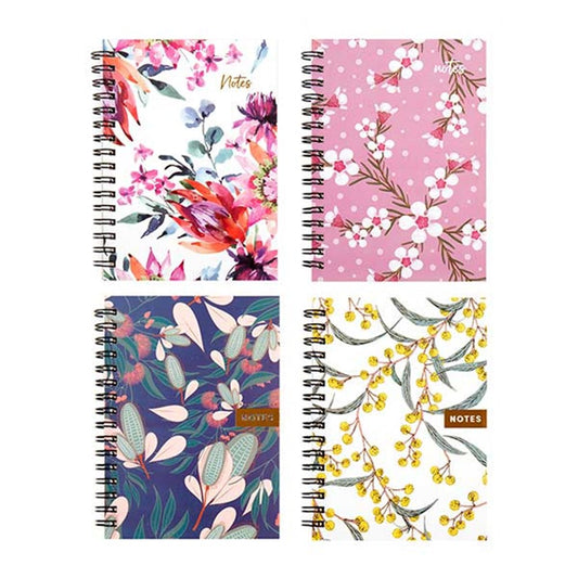 Australian Flora and Fauna Collection A6 Spiral Notebook 120 Pages - Choose from Yellow Wattle, Red Banksia, White Geranium or Orange Protea