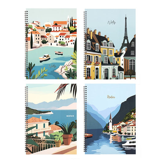 Euro Capital City Collection A4 Spiral  Notebook 120 Pages - Choose from Paris, Nice, Venice, Hallstatt