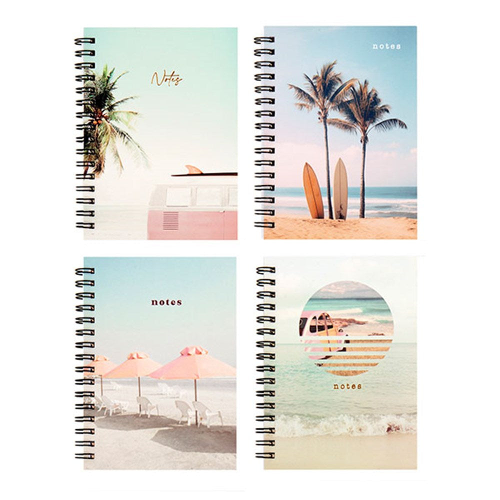 Summer Beach Vibes Collection A6 Spiral Notebook 120 Pages - Choose from Pink Van, Surf Boards, Pink Umbrellas or Pink Car