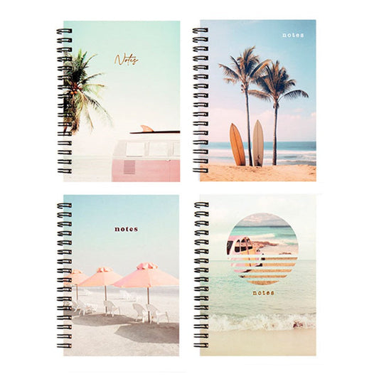 Summer Beach Vibes Collection A6 Spiral Notebook 120 Pages - Choose from Pink Van, Surf Boards, Pink Umbrellas or Pink Car