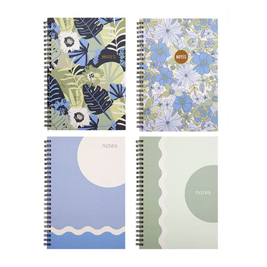 Blue Hues Collection A5 Spiral Notebook 120 Pages - Choose from Sage Wave, Blue Wave, White Floral or Blue Floral