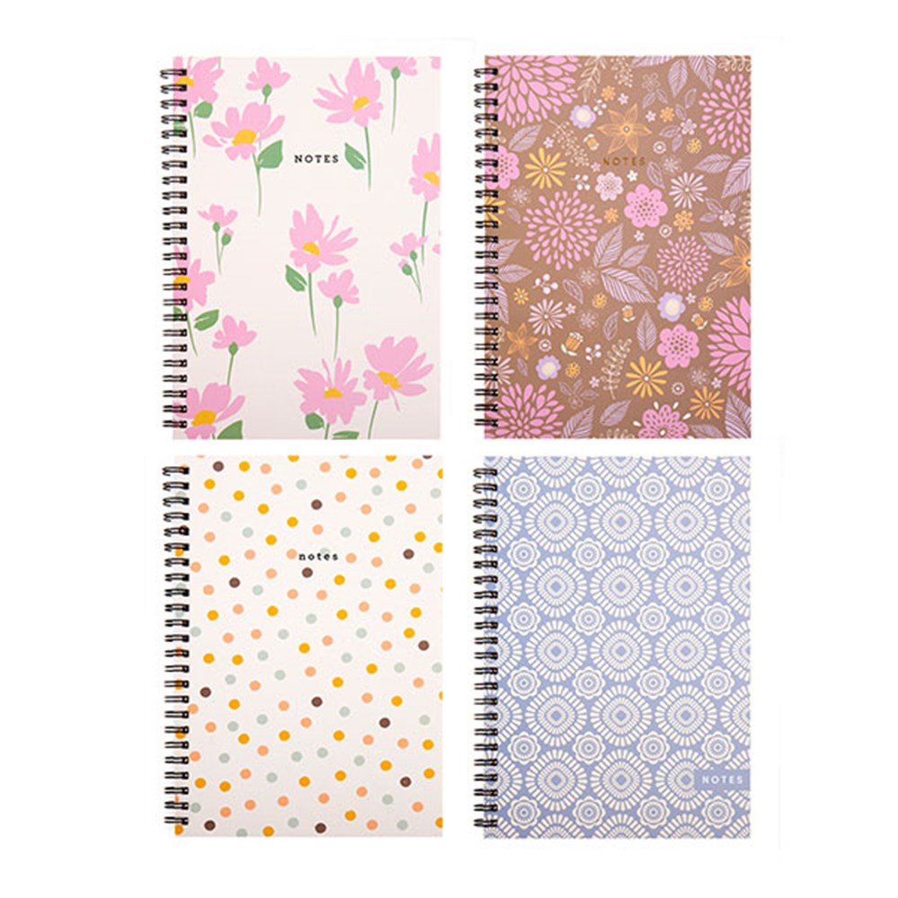 Perfect Patterns Collection A5 Spiral Notebook 120 Pages - Choose from Pink Flowers, Full Floral, Geometric Patter or Spotty