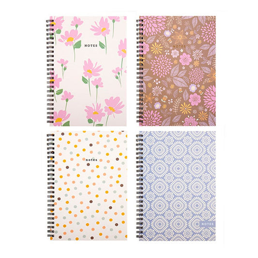 Perfect Patterns Collection A5 Spiral Notebook 120 Pages - Choose from Pink Flowers, Full Floral, Geometric Patter or Spotty