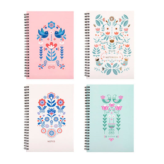 Scandi Hard Cover Floral Collection A5 Spiral Notebook 120 Pages - Choose from Birds & Floral Pink, Birds & Floral Blush, Birds & Floral Green or Floral Blush