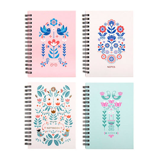 Scandi Hard Cover Floral Collection A6 Spiral Notebook 120 Pages - Choose from Birds & Floral Pink, Birds & Floral Blush, Birds & Floral Green or Floral Blush