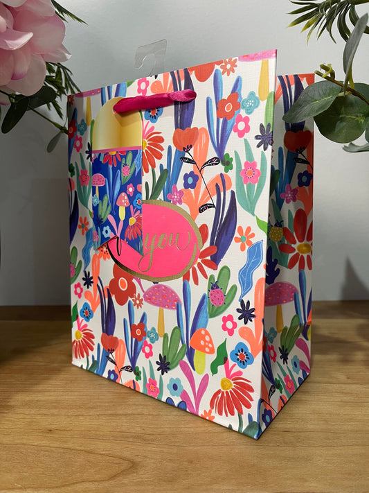 GIFT BAG Vibrant Floral Design with Gift Tag 19x25x11cm