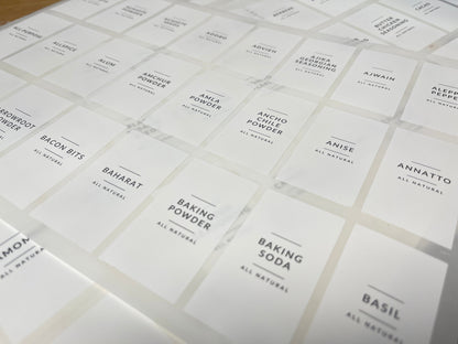 SPICE BOTTLE ORGANISATION SET 457 Black Script on White Spice Labels with Check Sheet