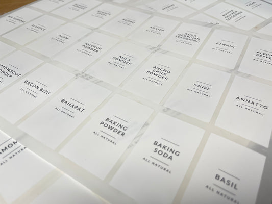 SPICE BOTTLE ORGANISATION SET 457 Black Script on White Spice Labels with Check Sheet