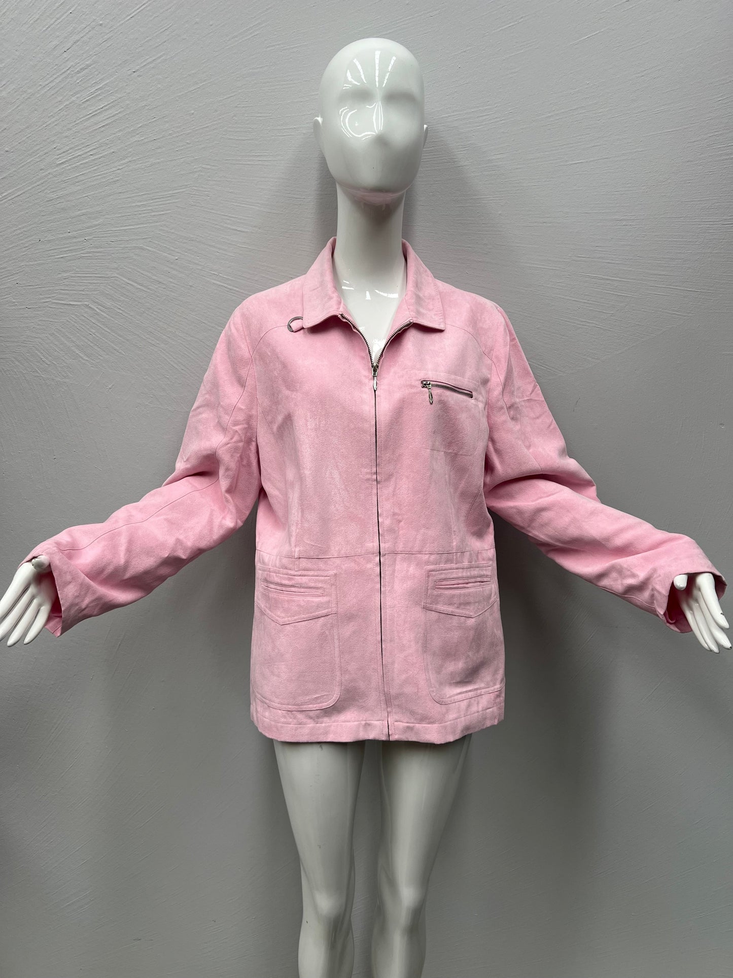 Pastel Pink Faux Suede Long Sleeve Front Zip Jacket Approx Size 16