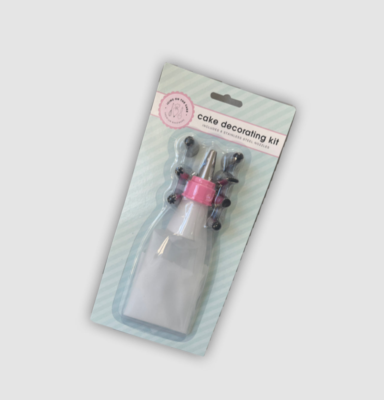 ICING ON THE CAKE Pink and White Cake Decorating Kit with 8 Stainless Steel Nozzles