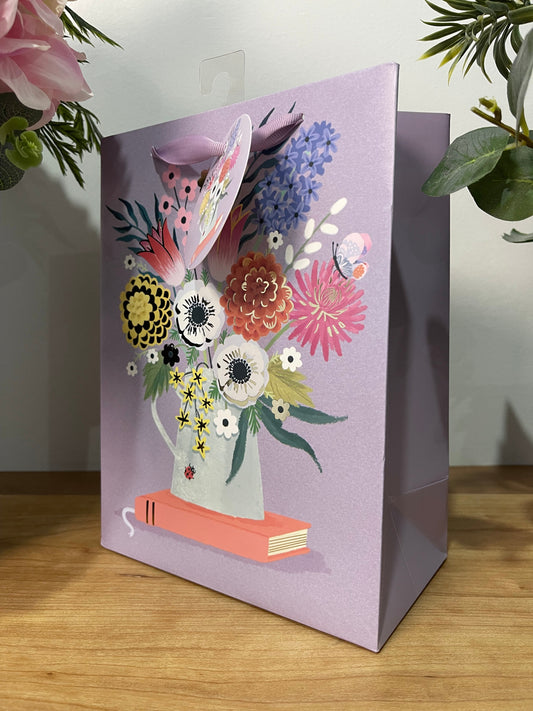 GIFT BAG Beautiful Floral Design with Gift Tag 19x25x11cm