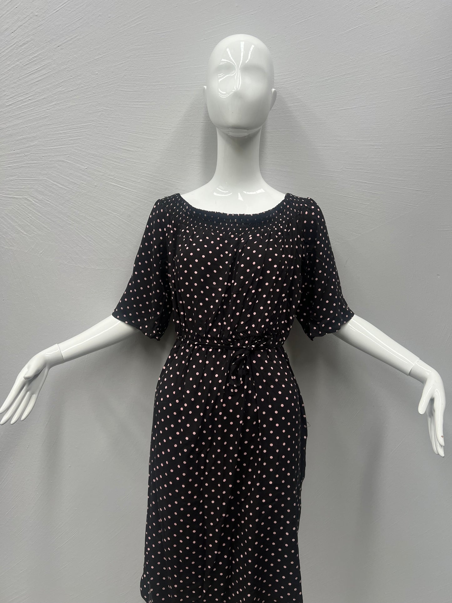 Black Dress with Blush Pink Polka Dots Relaxed Tailoring Approx Size 16