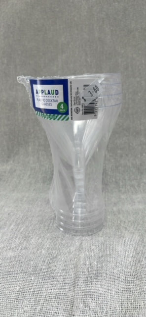 APPLAUD Clear Plastic Cocktail Glasses 4 Pack (Wash and Reuse)
