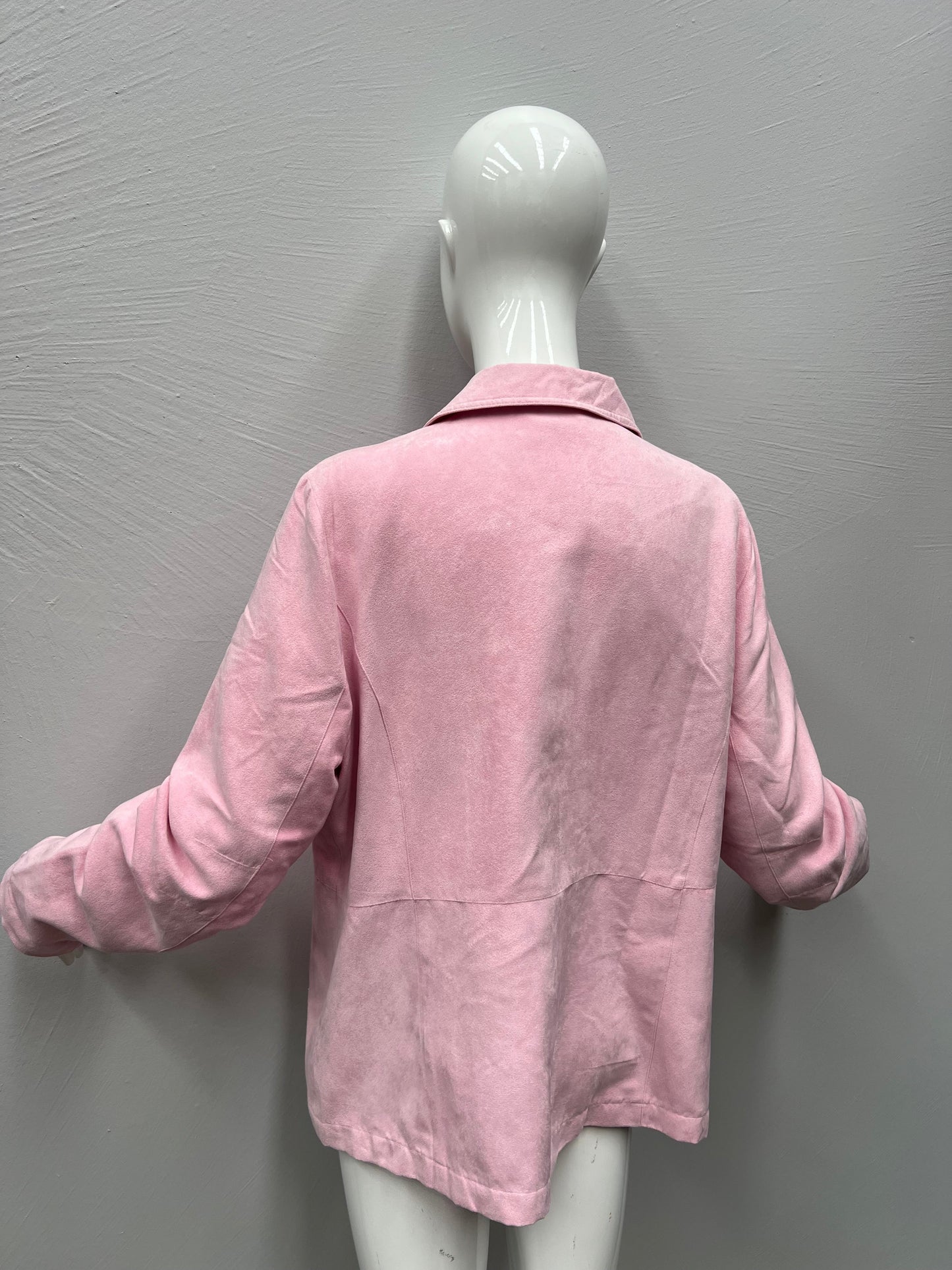 Pastel Pink Faux Suede Long Sleeve Front Zip Jacket Approx Size 16