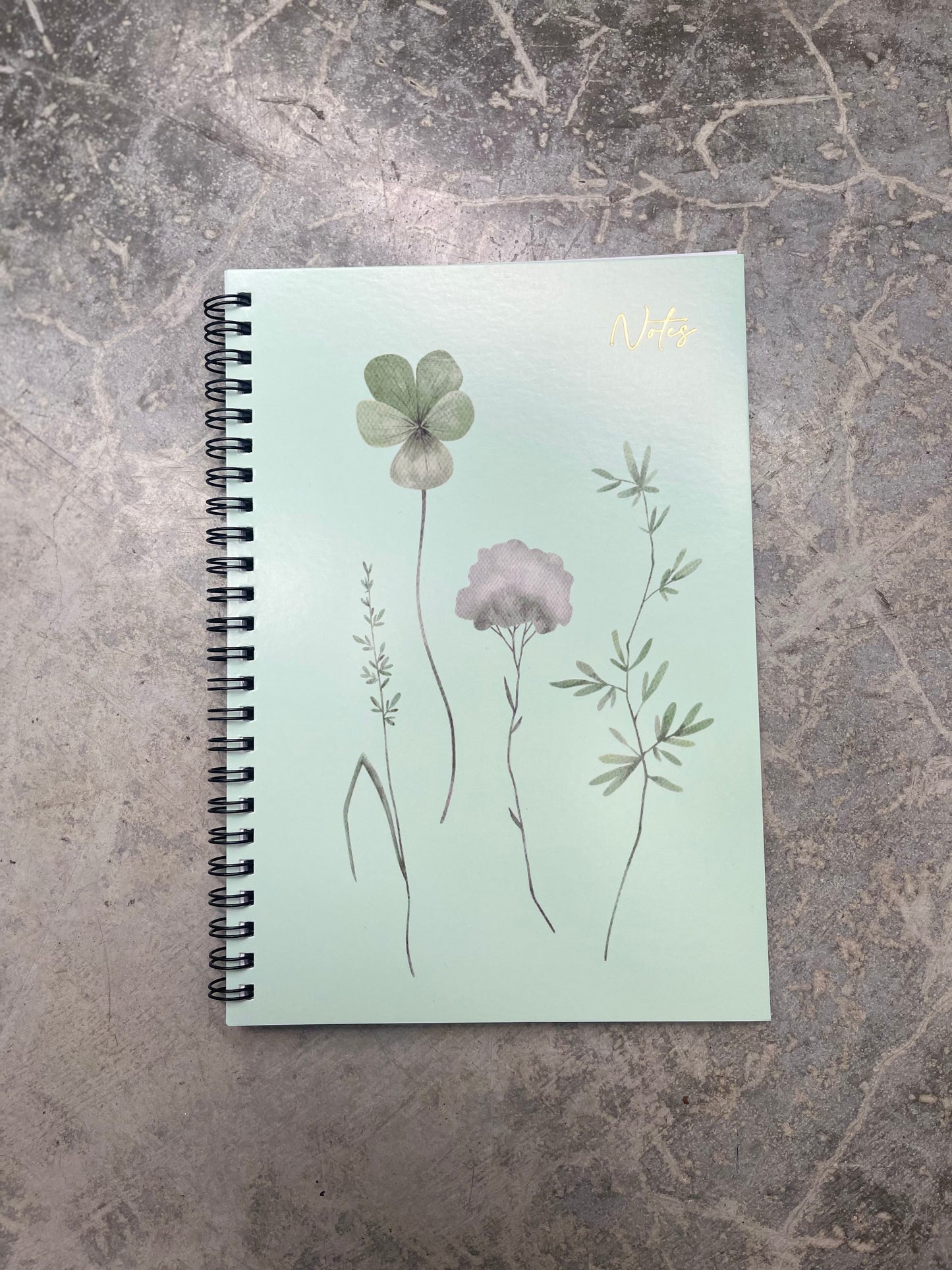 Floral Collection Print Card Cover A5 Spiral Notebook 120 Pages - Choose from Green, Yellow, Purple or Pink
