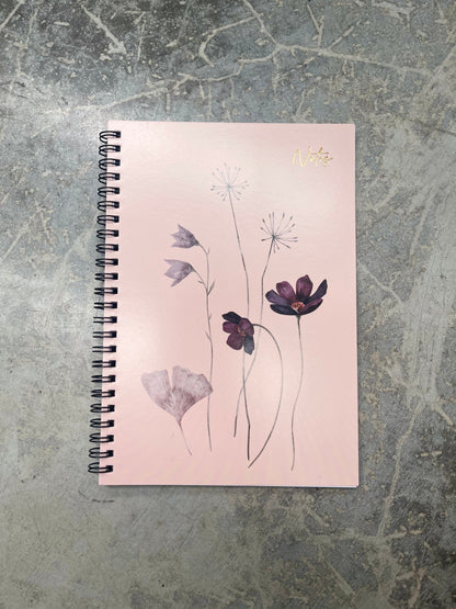 Floral Collection Print Card Cover A5 Spiral Notebook 120 Pages - Choose from Green, Yellow, Purple or Pink