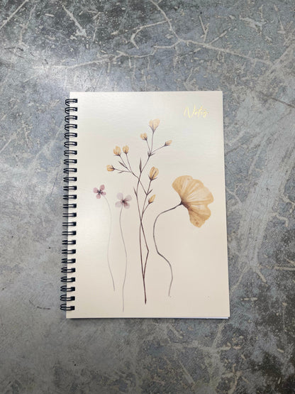 Floral Collection Print Card Cover A5 Spiral Notebook 120 Pages - Choose from Green, Yellow, Purple or Pink