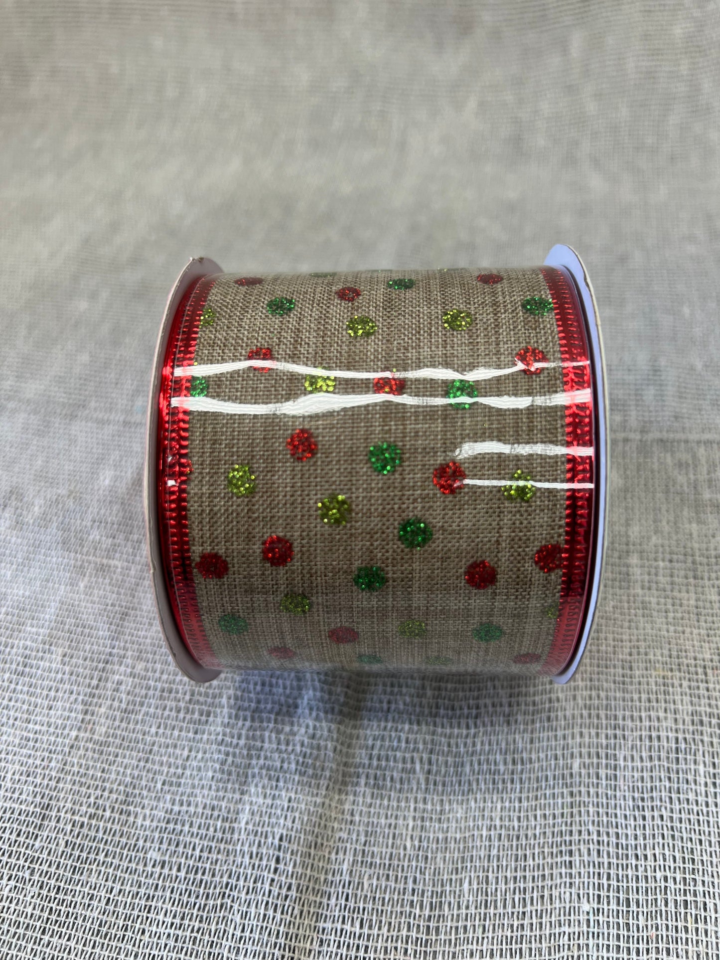 HOP INTO CHRISTMAS Festive Fabric Ribbon 6.5cmx2.7m - Checked, Polka Dots, Candy Canes, Christmas Trees, Gold Spots and Gold Cross Hatch