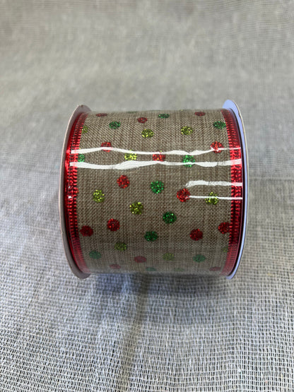 HOP INTO CHRISTMAS Festive Fabric Ribbon 6.5cmx2.7m - Checked, Polka Dots, Candy Canes, Christmas Trees, Gold Spots and Gold Cross Hatch