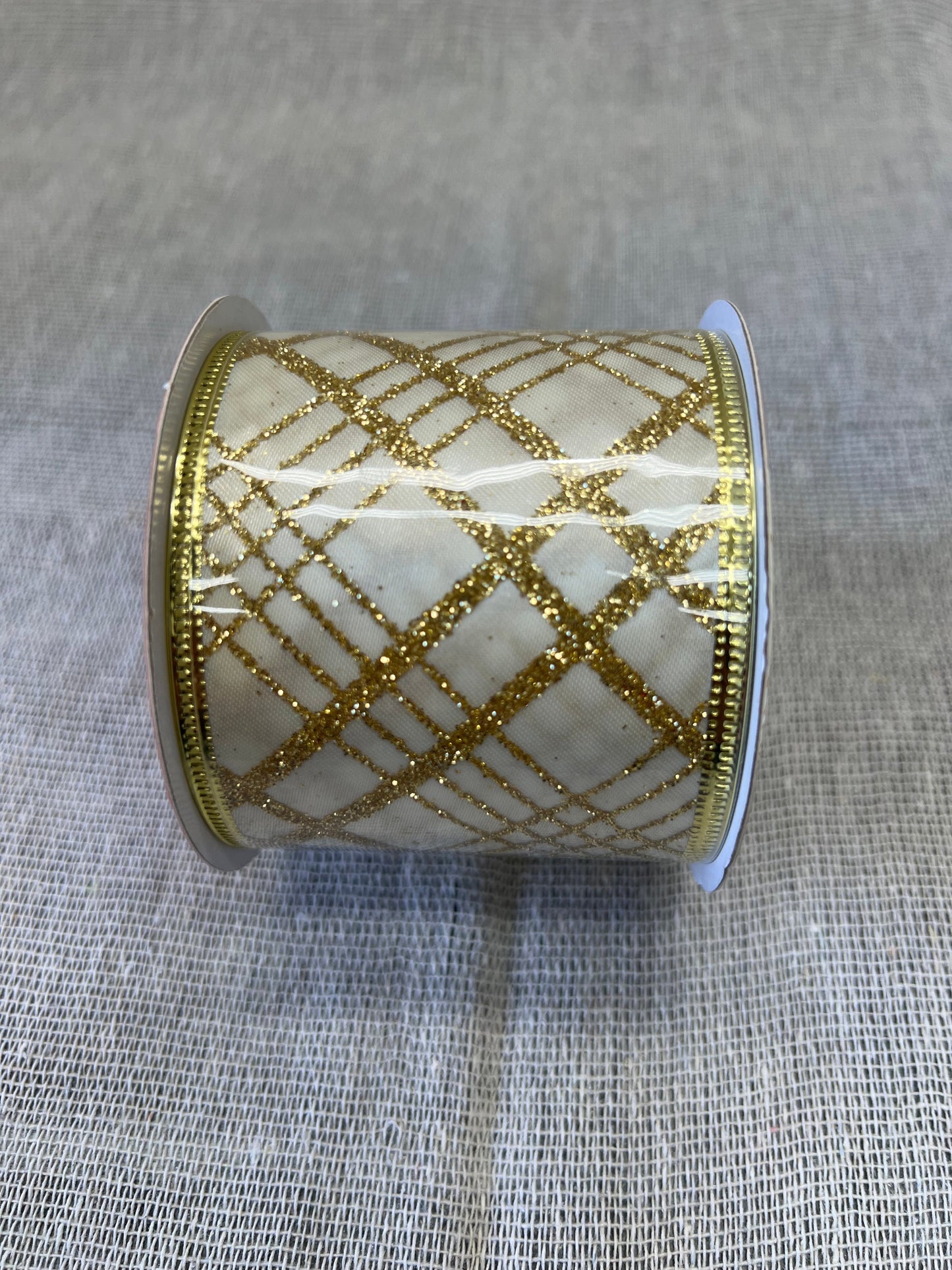 HOP INTO CHRISTMAS Festive Fabric Ribbon 6.5cmx2.7m - Checked, Polka Dots, Candy Canes, Christmas Trees, Gold Spots and Gold Cross Hatch
