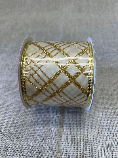 HOP INTO CHRISTMAS Festive Fabric Ribbon 6.5cmx2.7m - Checked, Polka Dots, Candy Canes, Christmas Trees, Gold Spots and Gold Cross Hatch