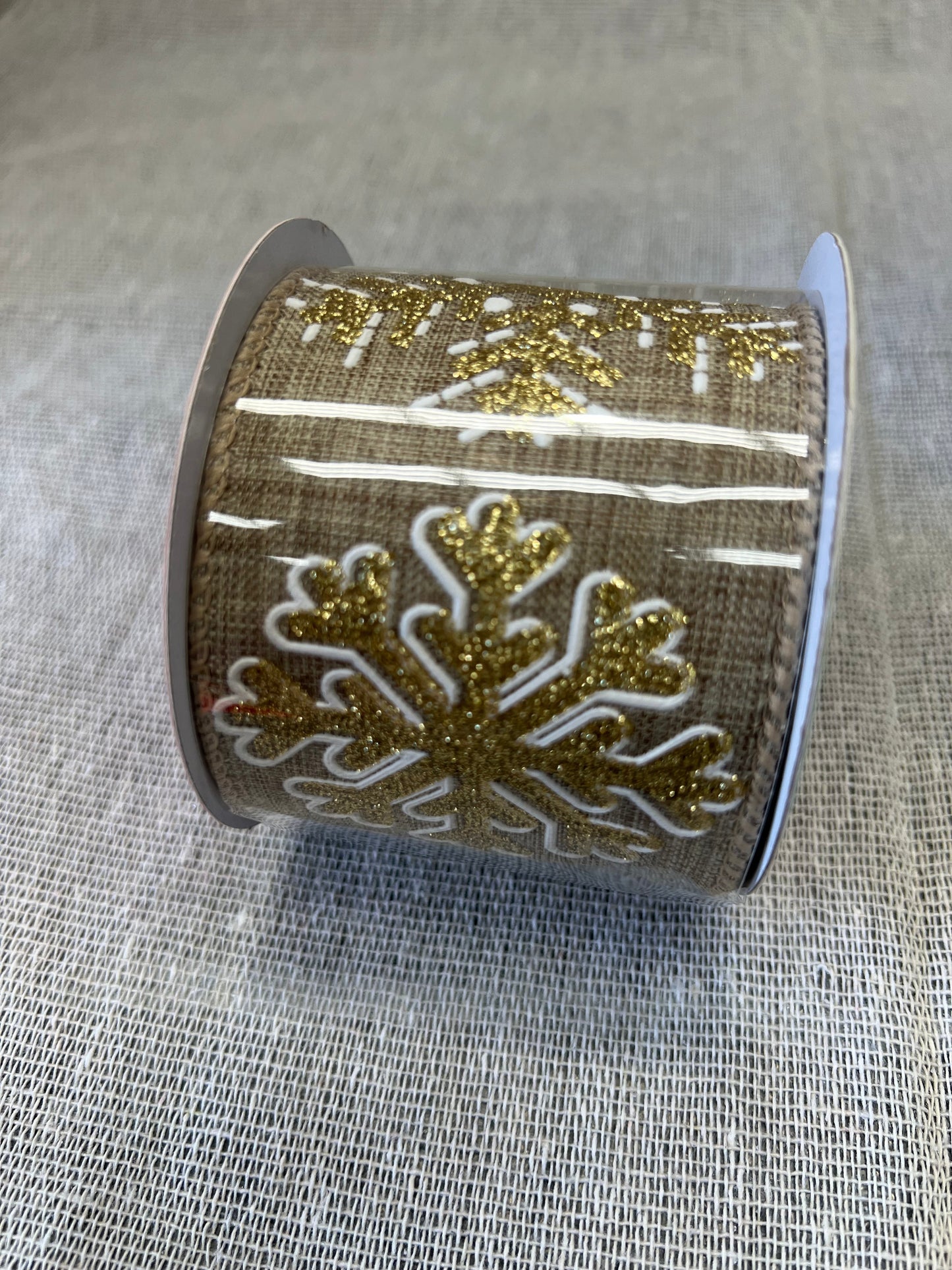 HOP INTO CHRISTMAS Festive Fabric Ribbon 6.5cmx2.7m - Red, Sparkly Silver, Silver Icicles on White, Sparkly Gold, Gold Foil Christmas Tree or Metallic Gold/White Snowflake