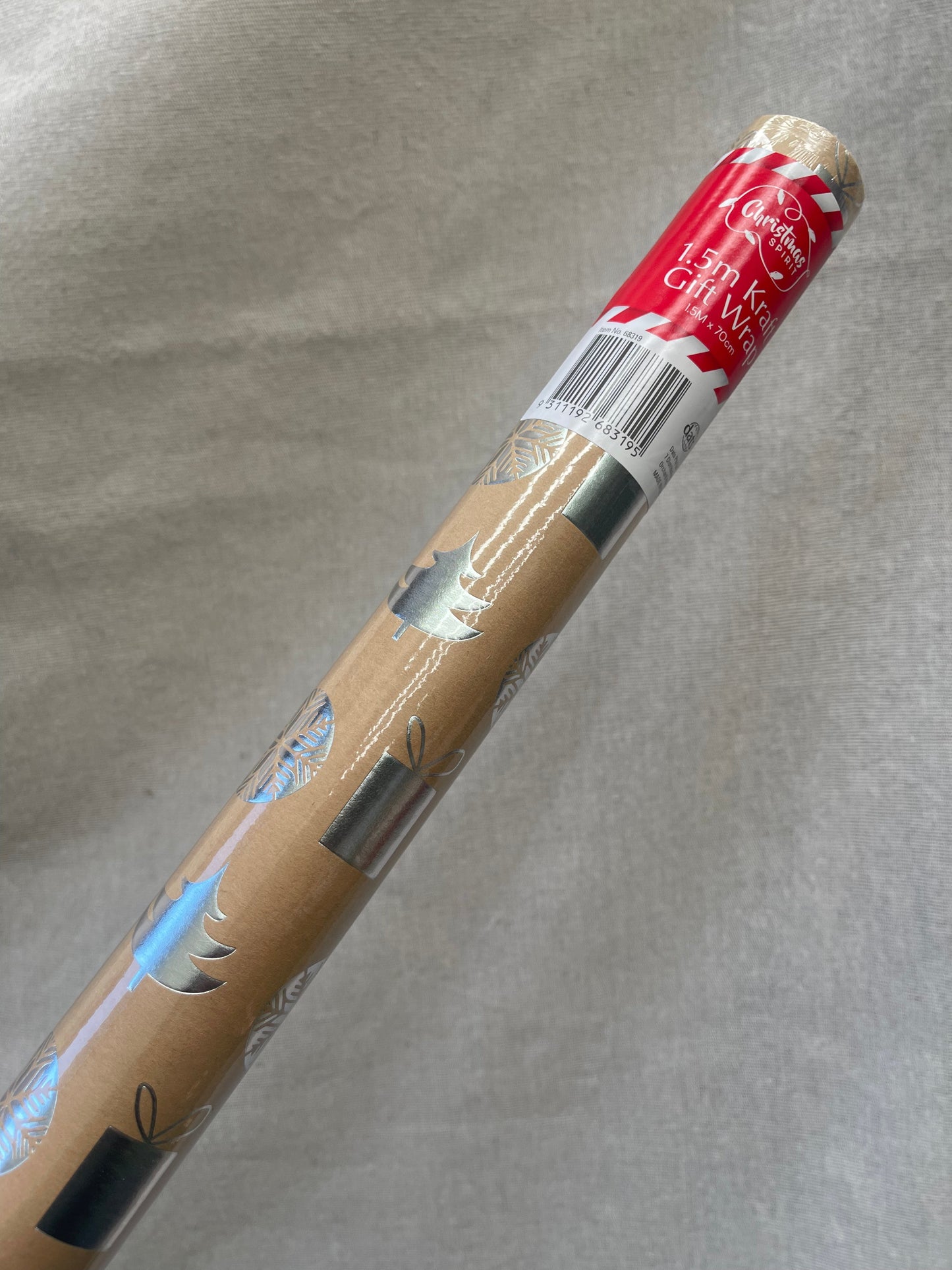 CHRISTMAS SPIRIT Festive Foil Print Christmas Kraft Paper Gift Wrapping Roll 80gsm 5Mx70cm - 3 Designs