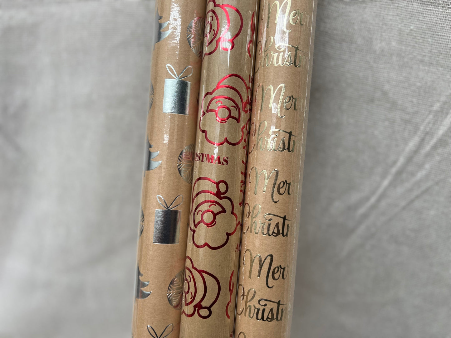 CHRISTMAS SPIRIT Festive Foil Print Christmas Kraft Paper Gift Wrapping Roll 80gsm 5Mx70cm - 3 Designs