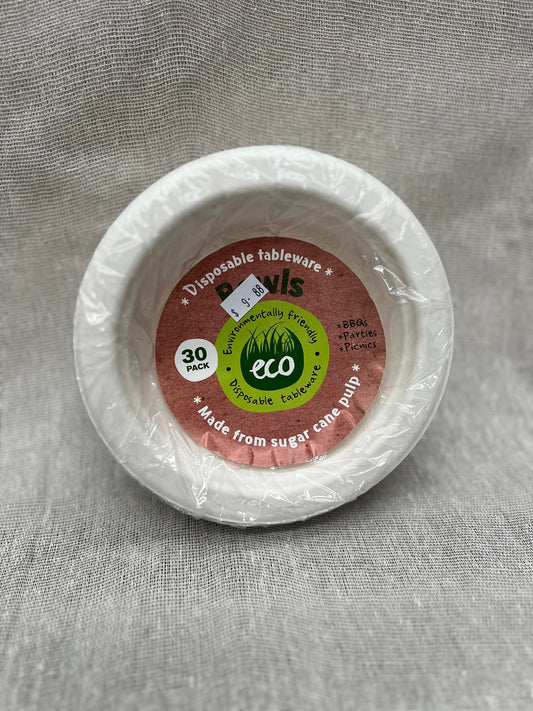 ECO White Disposable Round Bowls 18cm Diameter (30 Pack)