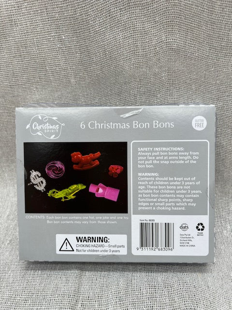 CHRISTMAS SPIRIT 6 Christmas Metallic Red Green and Gold Foil Bon Bons with Surprise Inside 14x3cm