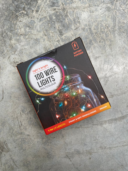 LIGHT'N BRIGHT Copper Wire String Lights – 100 Multi Coloured LEDs, 2 Light Modes, Lit Length 9.9m (Battery Operated)