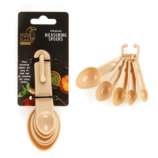 TWO CAN 5 Piece Beige Measuring Spoon Set on Snap Ring