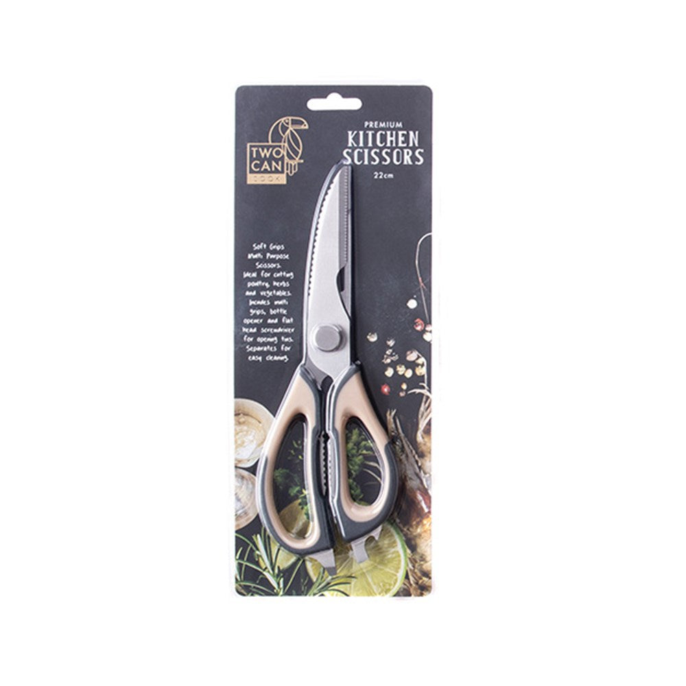 TWO CAN Charcoal and Beige Kitchen Scissors 22cm