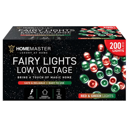 HOME MASTER Red and Green Fairy Lights 200 LED Total Length 13.5m Electrical 8 Function