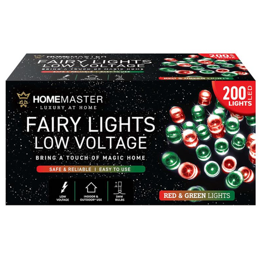 HOME MASTER Red and Green Fairy Lights 200 LED Total Length 13.5m Electrical 8 Function