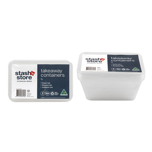 STASH'N STORE Stackable Clear Storage Containers with Lids 1000ml (4 Pack)