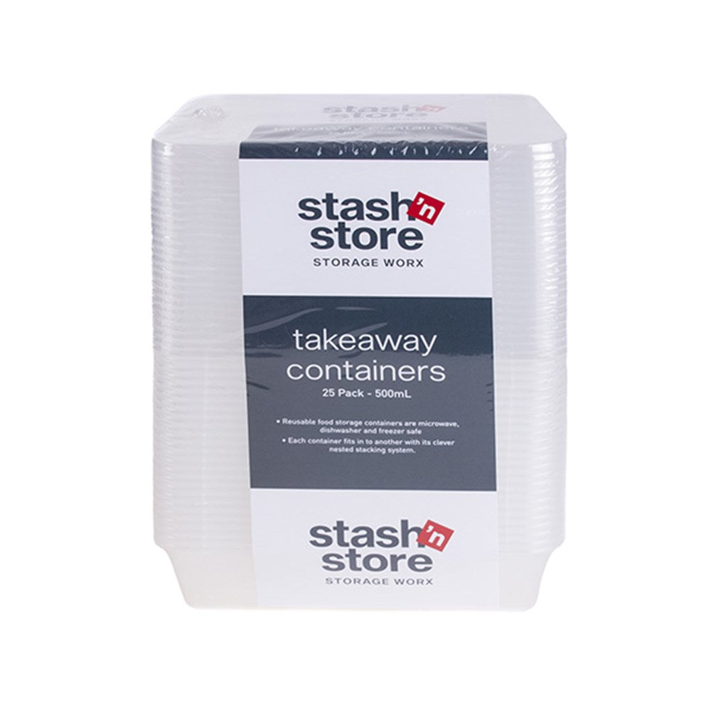 STASH'N STORE Stackable Clear Storage Containers with Lids 500ml (25 pack)