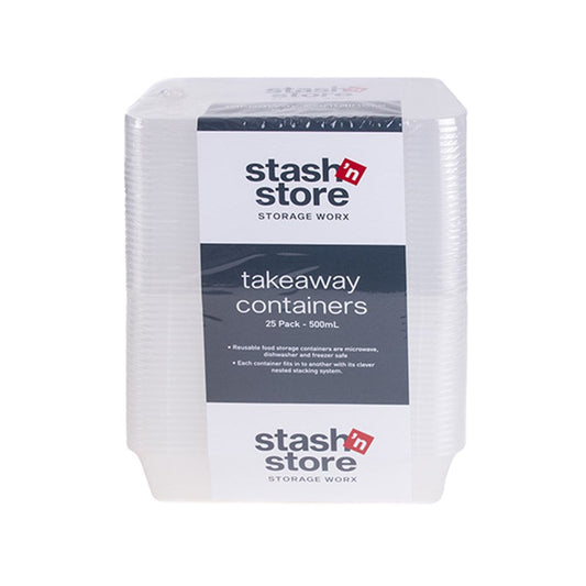 STASH'N STORE Stackable Clear Storage Containers with Lids 500ml (25 pack)