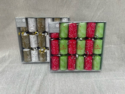 CHRISTMAS SPIRIT 6 Christmas Bon Bons with White Australian Designs and Surprise Inside 22x4cm - Red/Green or Gold/White