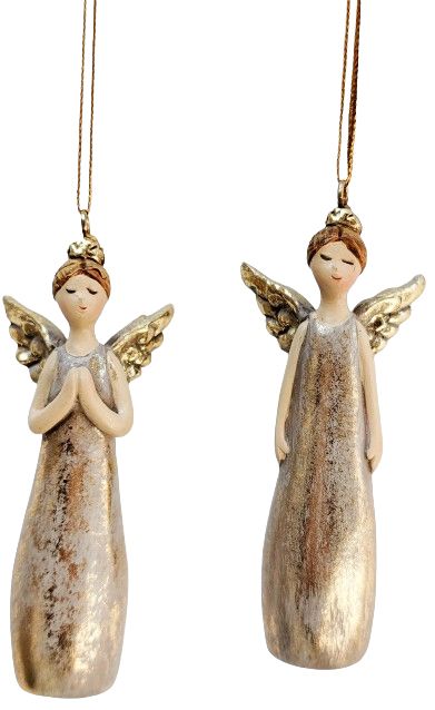 FESTIVE ANGELS Gold and Bisque Hanging Decoration 9cm - Prayer Hangs or Hands by Sides